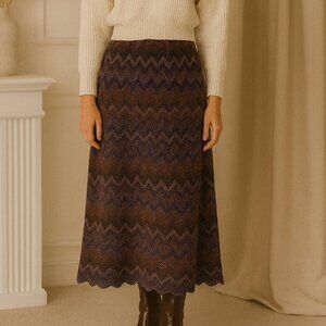 Zig Zag Knit Vintage Linda Lundstrom Wool Mohair Maxi Skirt Size 10